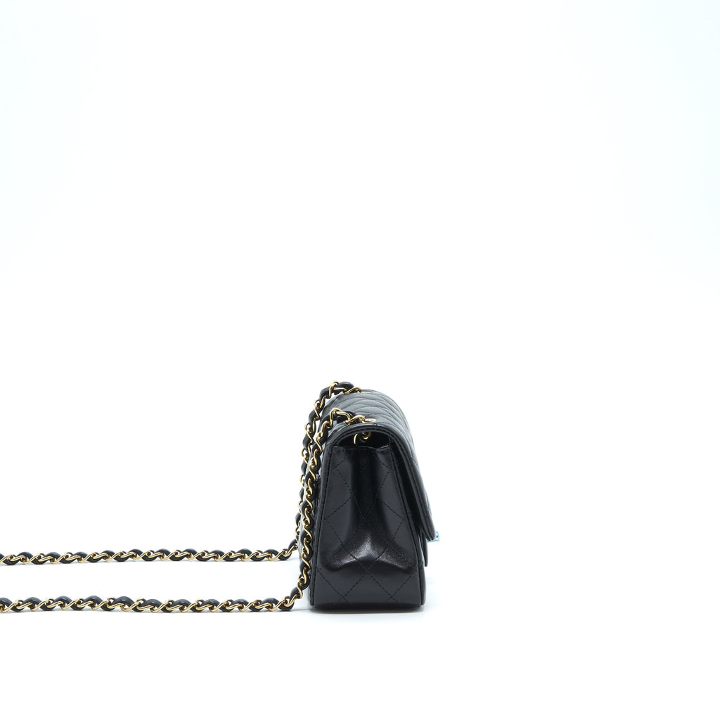 CHANEL MINI SQUARE FLAP BAG LAMBSKIN BLACK LGHW (MICROCHIP)