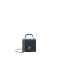 CHANEL 22S TOP HANDLE MINI FLAP BAG WITH CHAIN LAMBSKIN NAVY LGHW
