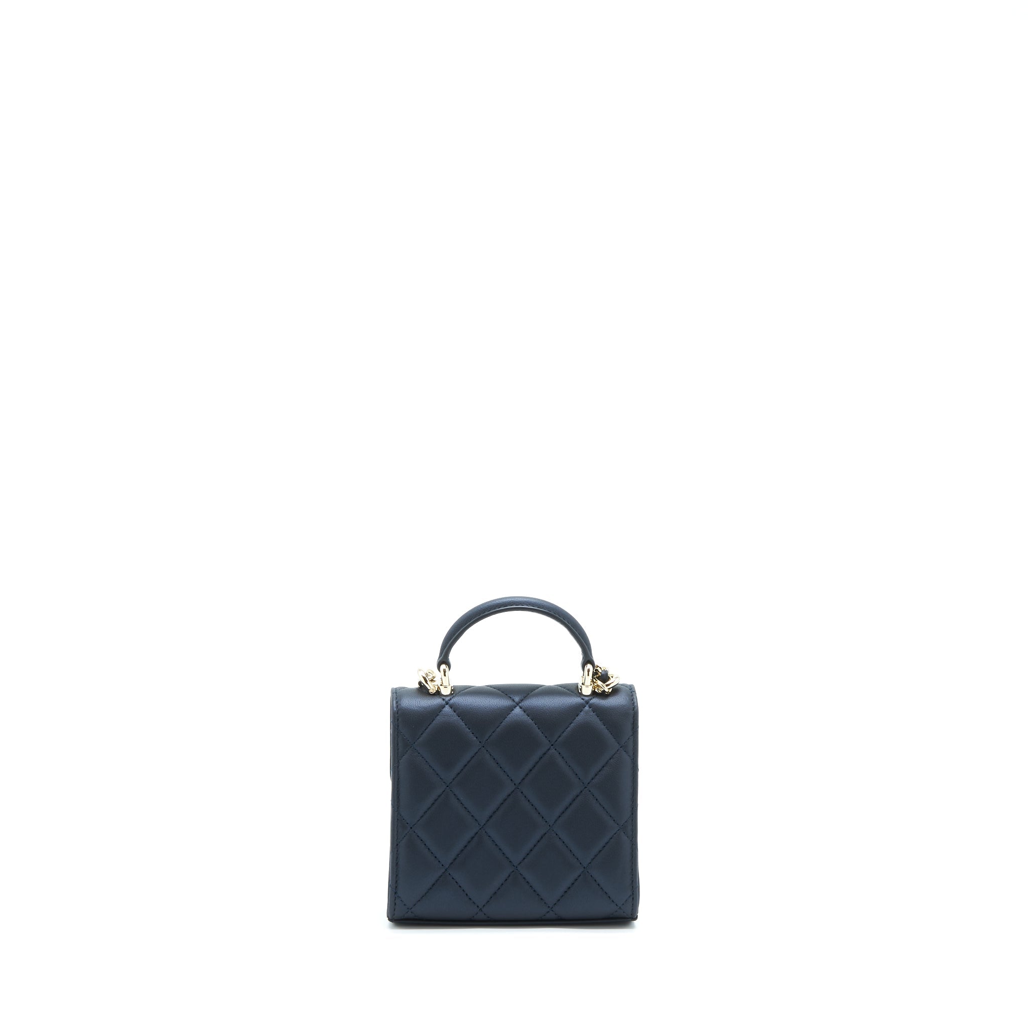 CHANEL 22S TOP HANDLE MINI FLAP BAG WITH CHAIN LAMBSKIN NAVY LGHW