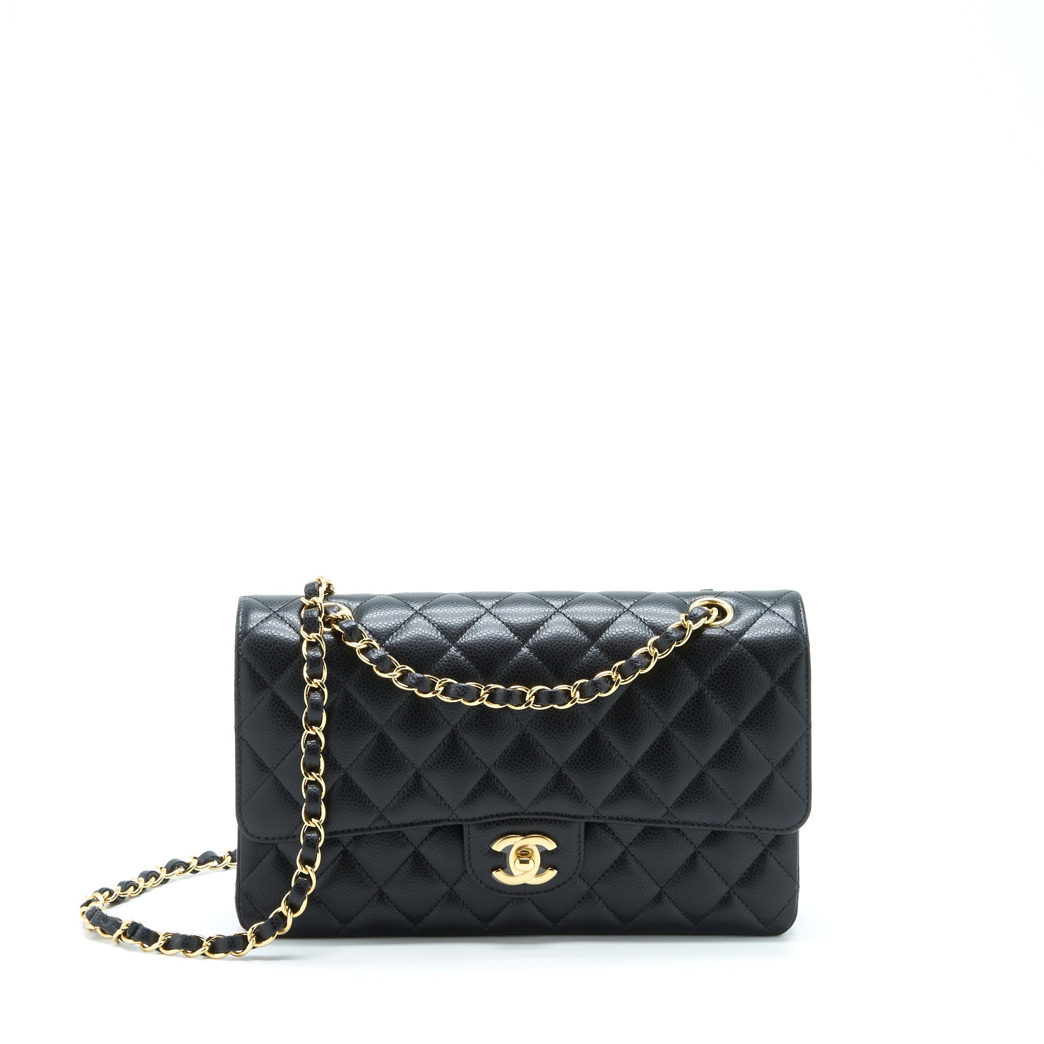 CHANEL MEDIUM CLASSIC DOUBLE FLAP BAG CAVIAR BLACK GHW (MICROCHIP)