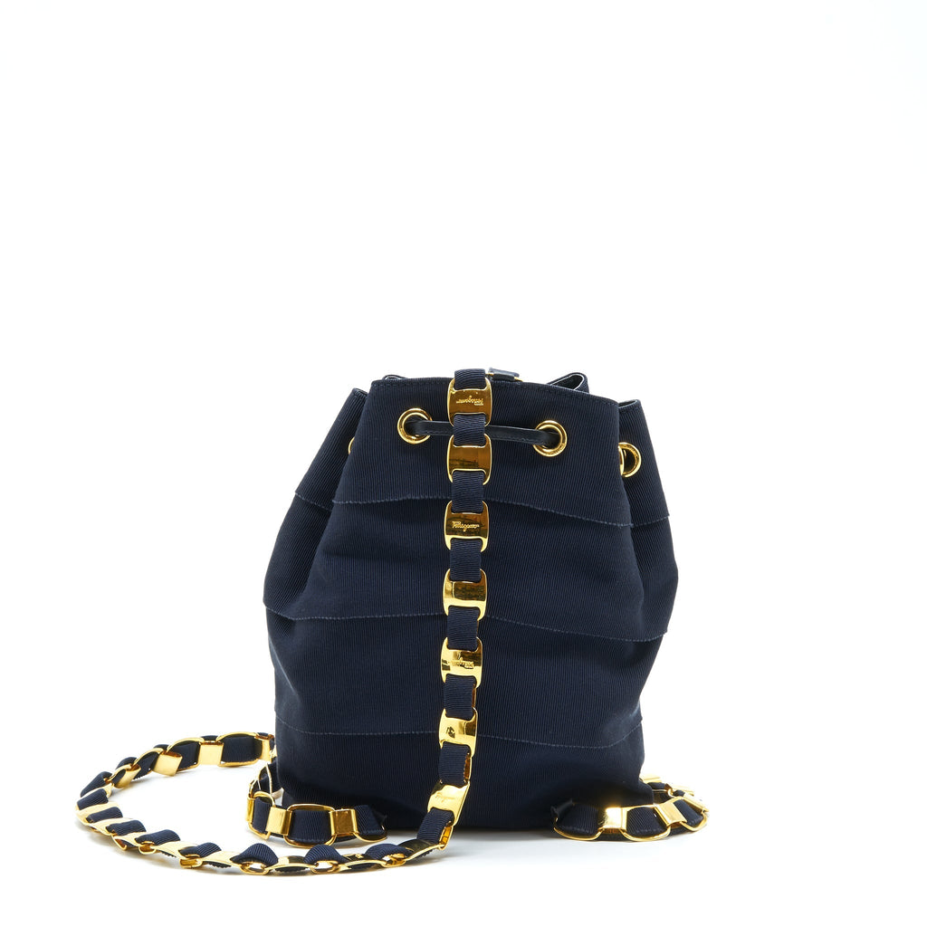 SALVATORE FERRAGAMO VINTAGE MINI BACKPACK BLACK FABRIC/NYLON GHW