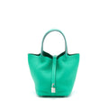 HERMES PICOTIN LOCK 18 TOUCH BAG CLEMENCE WITH ALLIGATOR HANDLE MENTHE/VERT JADE SHW