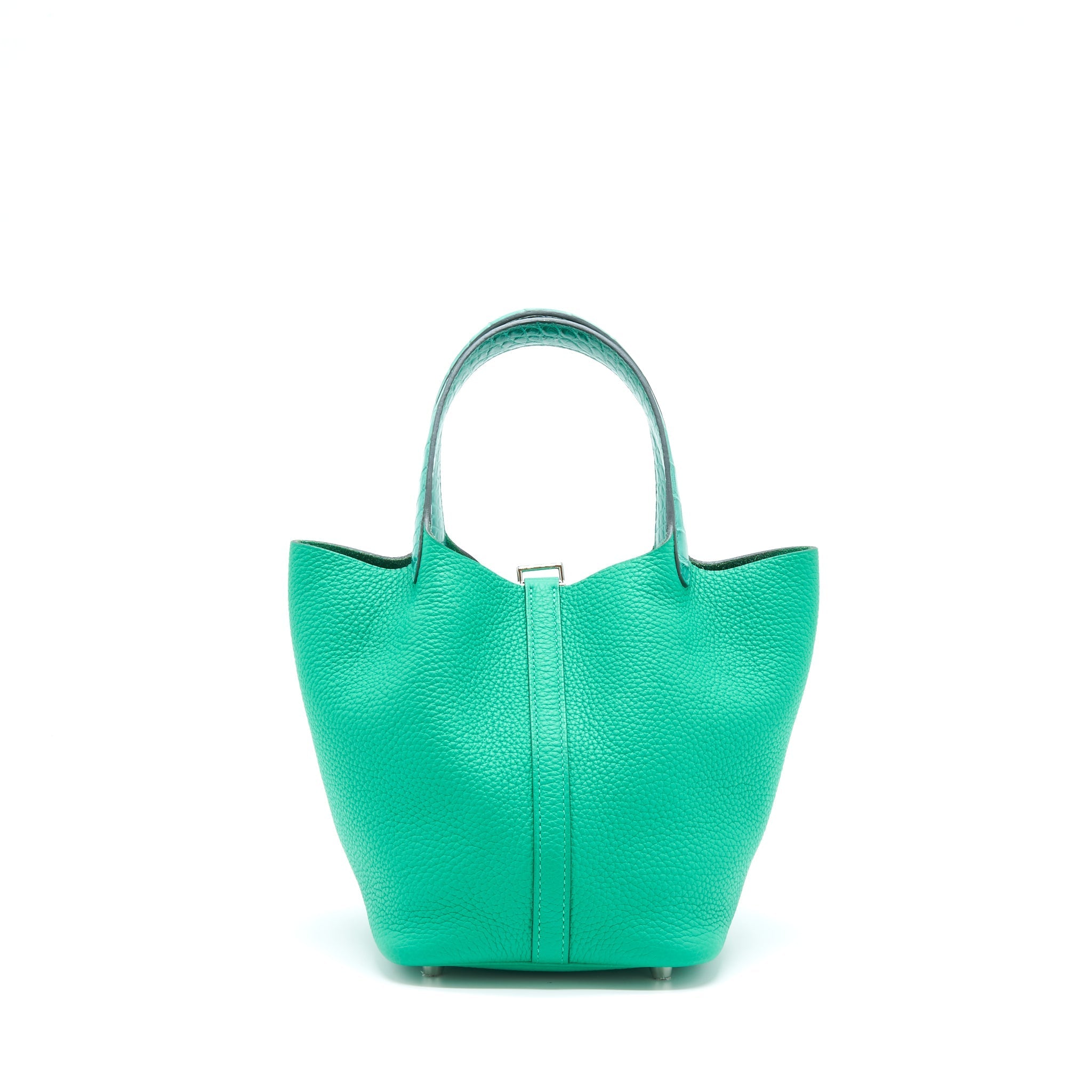 HERMES PICOTIN LOCK 18 TOUCH BAG CLEMENCE WITH ALLIGATOR HANDLE MENTHE/VERT JADE SHW