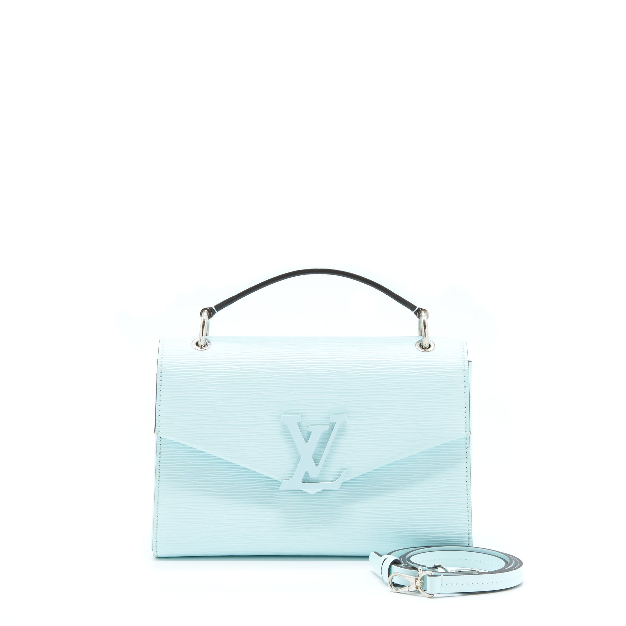 LOUIS VUITTON TOP HANDLE FLAP BAG EPI LIGHT BLUE SHW