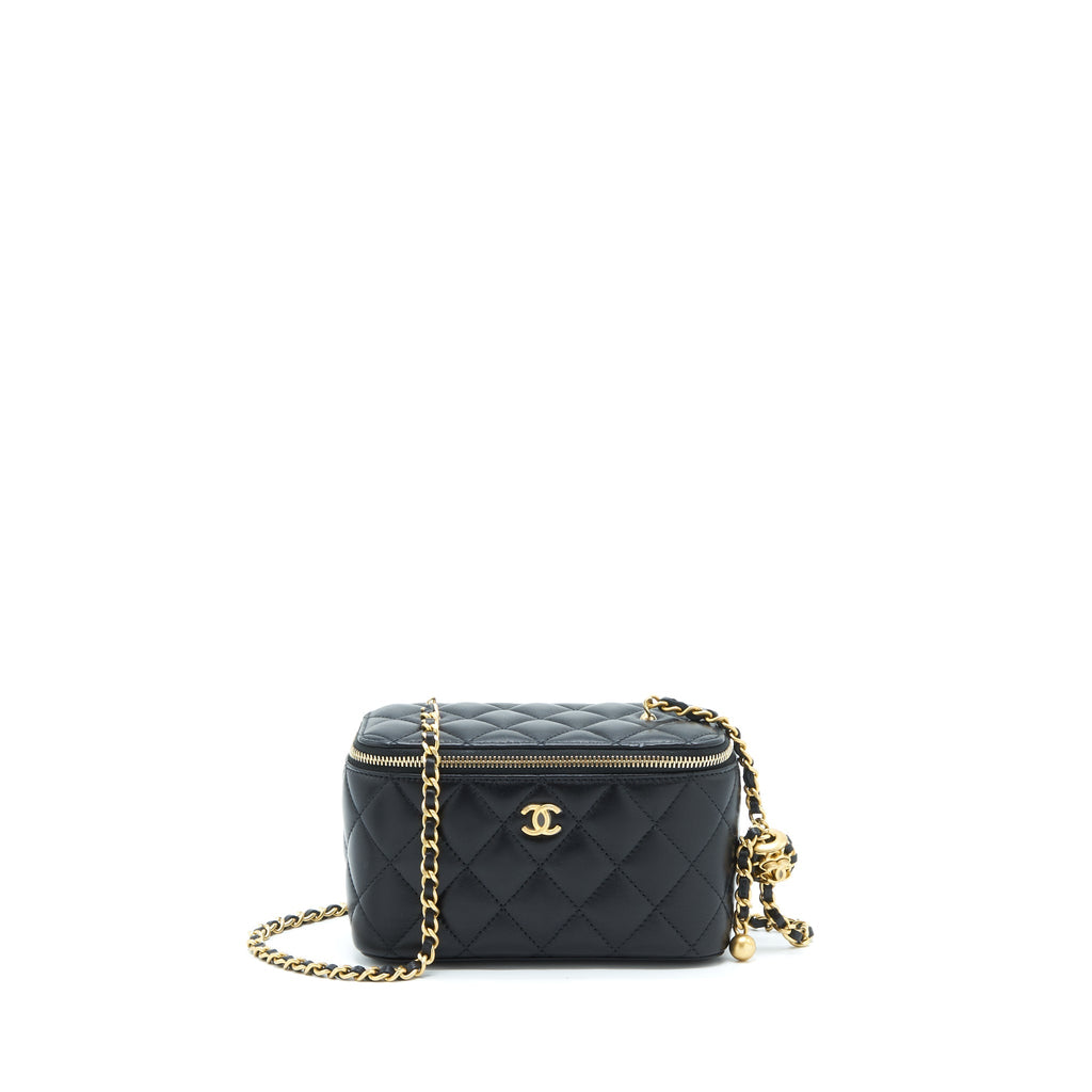 CHANEL 22S PEARL CRUSH LONG VANITY WITH CHAIN LAMBSKIN BLACK GHW