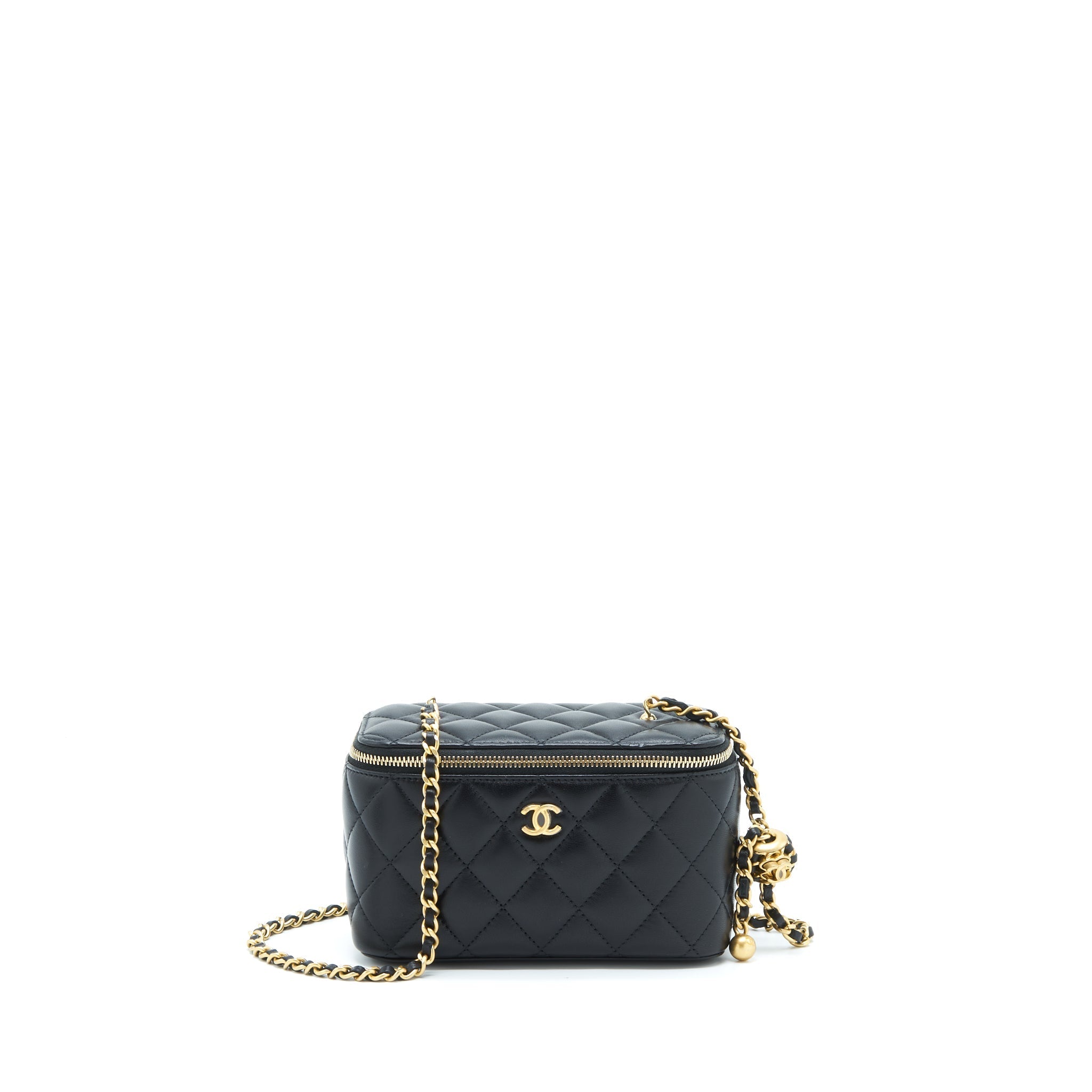 CHANEL 22S PEARL CRUSH LONG VANITY WITH CHAIN LAMBSKIN BLACK GHW
