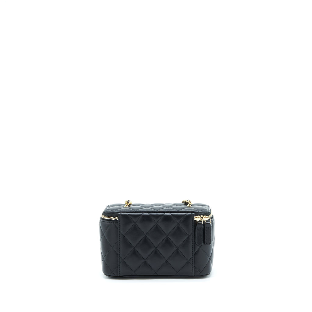CHANEL 22S PEARL CRUSH LONG VANITY WITH CHAIN LAMBSKIN BLACK GHW