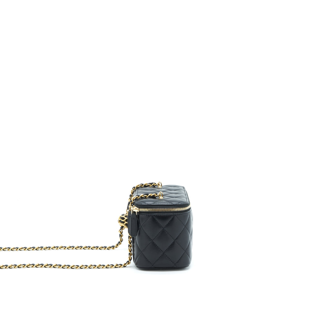 CHANEL 22S PEARL CRUSH LONG VANITY WITH CHAIN LAMBSKIN BLACK GHW