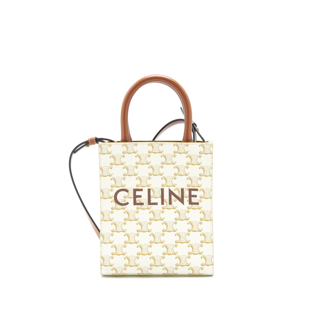 CELINE MINI VERTICAL TOTE CABAS IN TRIOMPHE CANVAS/CALFSKIN WHITE