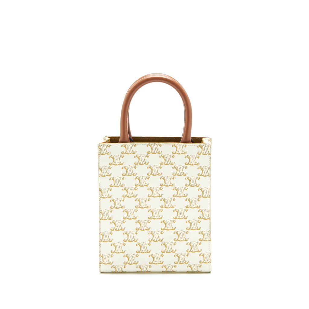 CELINE MINI VERTICAL TOTE CABAS IN TRIOMPHE CANVAS/CALFSKIN WHITE
