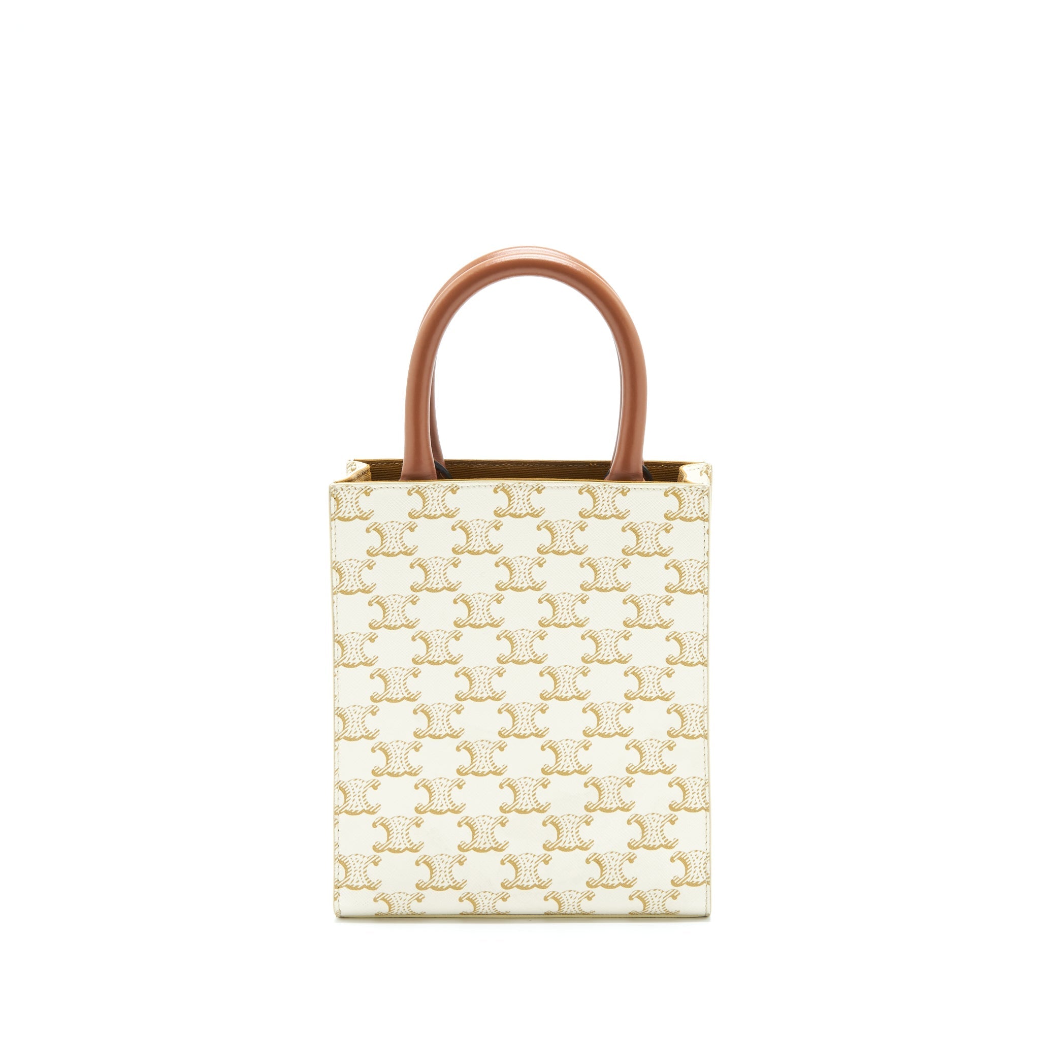CELINE MINI VERTICAL TOTE CABAS IN TRIOMPHE CANVAS/CALFSKIN WHITE