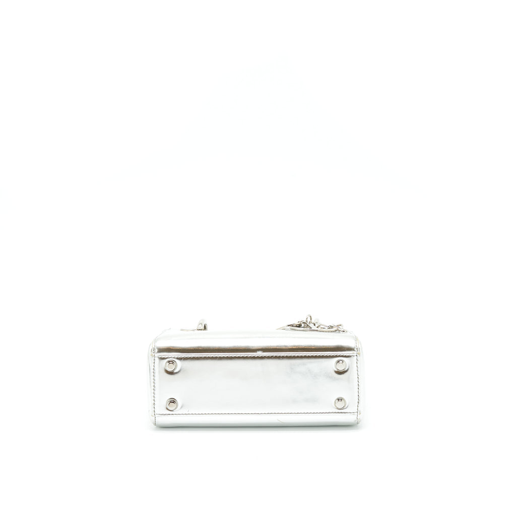 DIOR MINI LADY DIOR METALLIC SILVER SHW