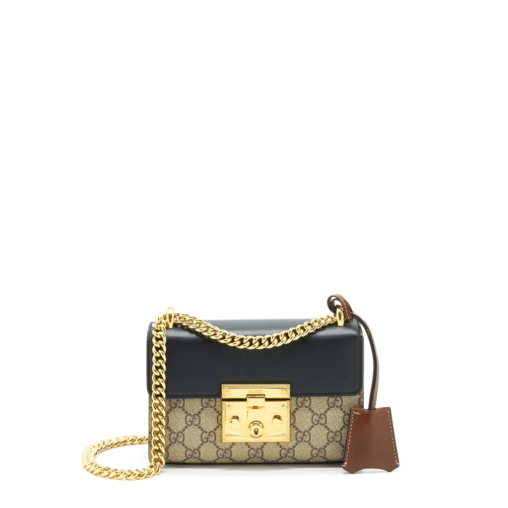 GUCCI SMALL PADLOCK SHOULDER BAG GG SUPREME CANVAS / BLACK GHW