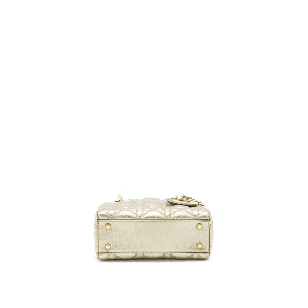 DIOR MINI LADY DIOR SUPPLE GRAINED CALFSKIN METALLIC GOLD LGHW