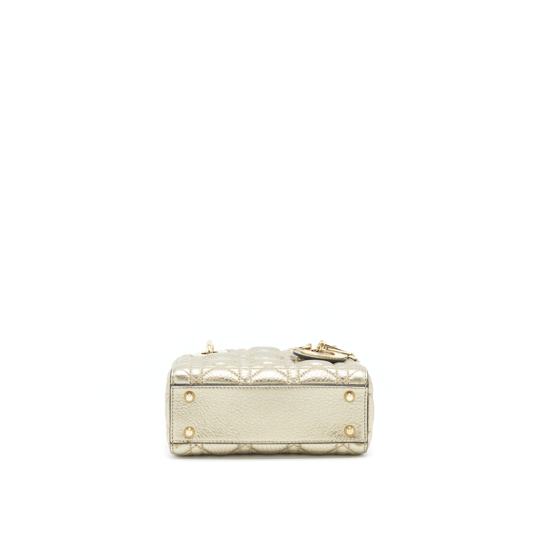 DIOR MINI LADY DIOR SUPPLE GRAINED CALFSKIN METALLIC GOLD LGHW