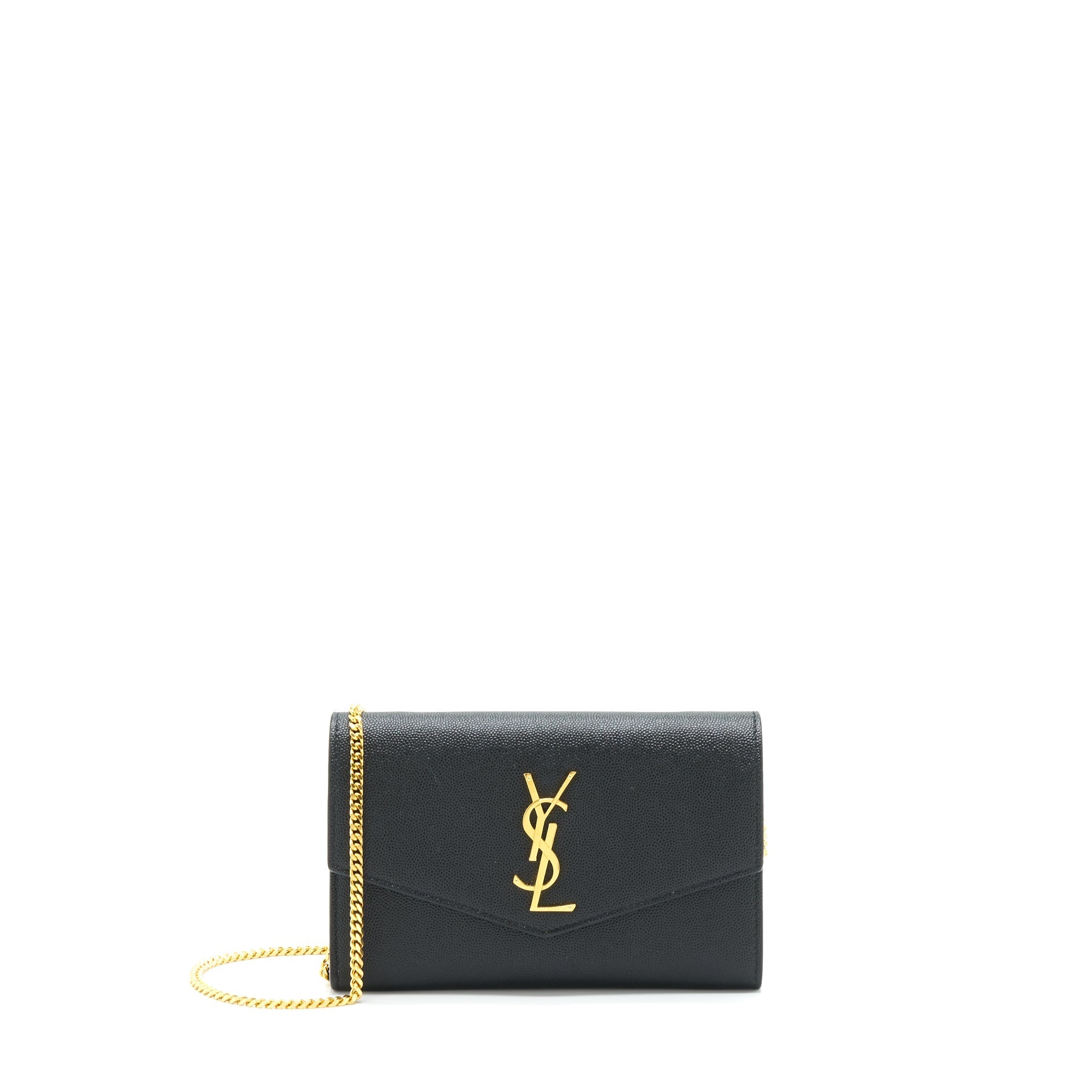SAINT LAURENT/YSL ENVELOP SMALL CROSSBODY BAG GRAINED CALFSKIN BLACK GHW
