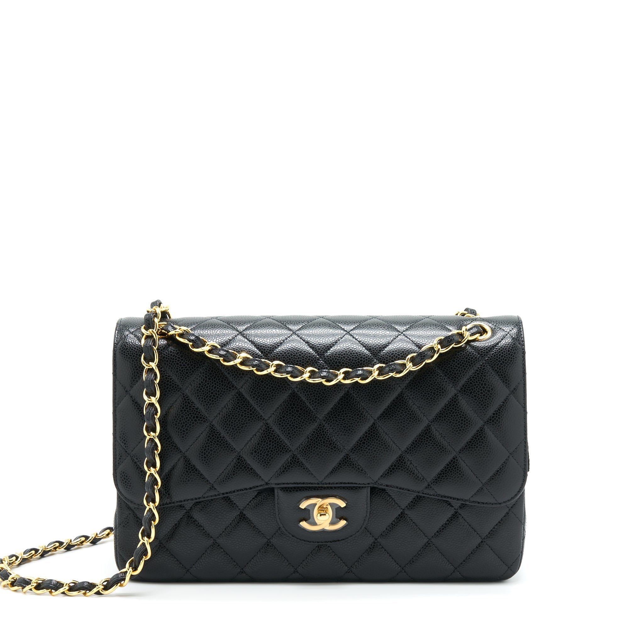 CHANEL JUMBO CLASSIC DOUBLE FLAP BAG CAVIAR BLACK GHW (MICROCHIP)