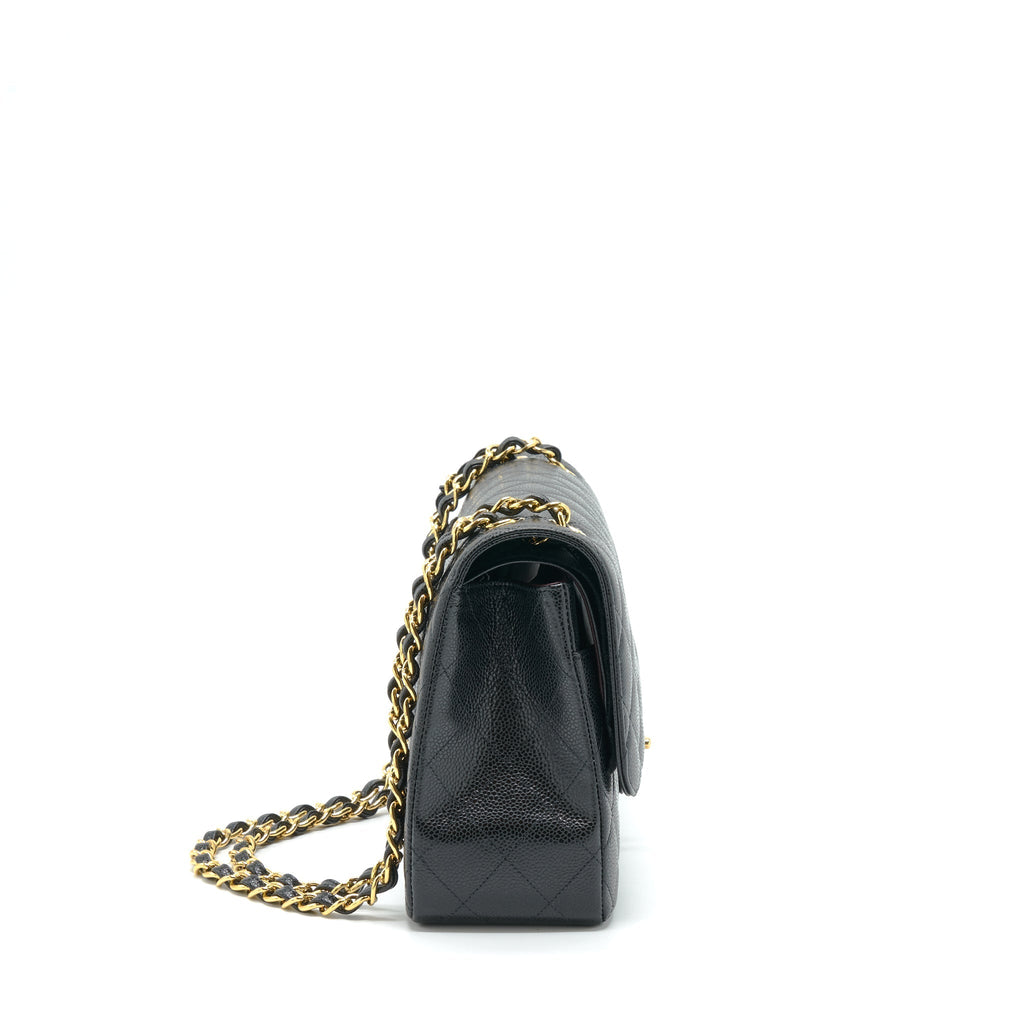 CHANEL JUMBO CLASSIC DOUBLE FLAP BAG CAVIAR BLACK GHW (MICROCHIP)