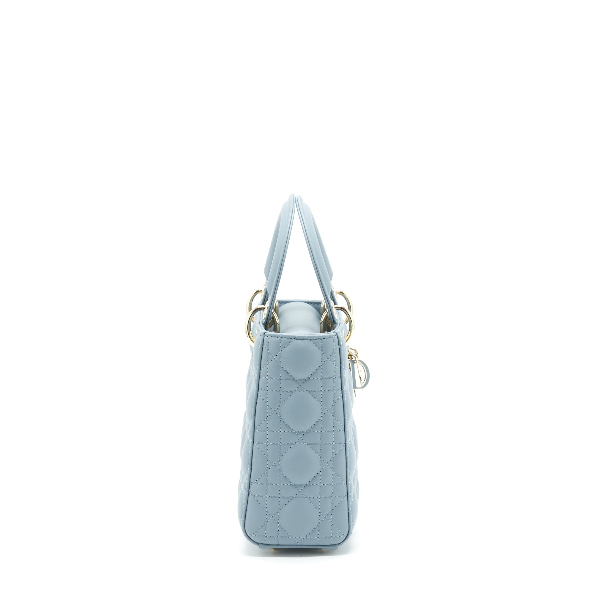 DIOR SMALL LADY DIOR LAMBSKIN CLOUD BLUE M81B LIGHT GOLD AND ENAMEL HARDWARE