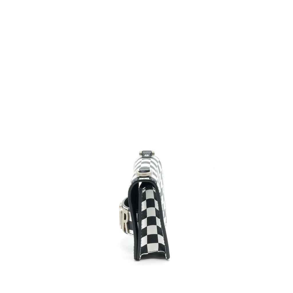 DIOR MINI J’ADIOR FLAP BAG BLACK/ WHITE WITH WIDE SHOULDER STRAP SHW