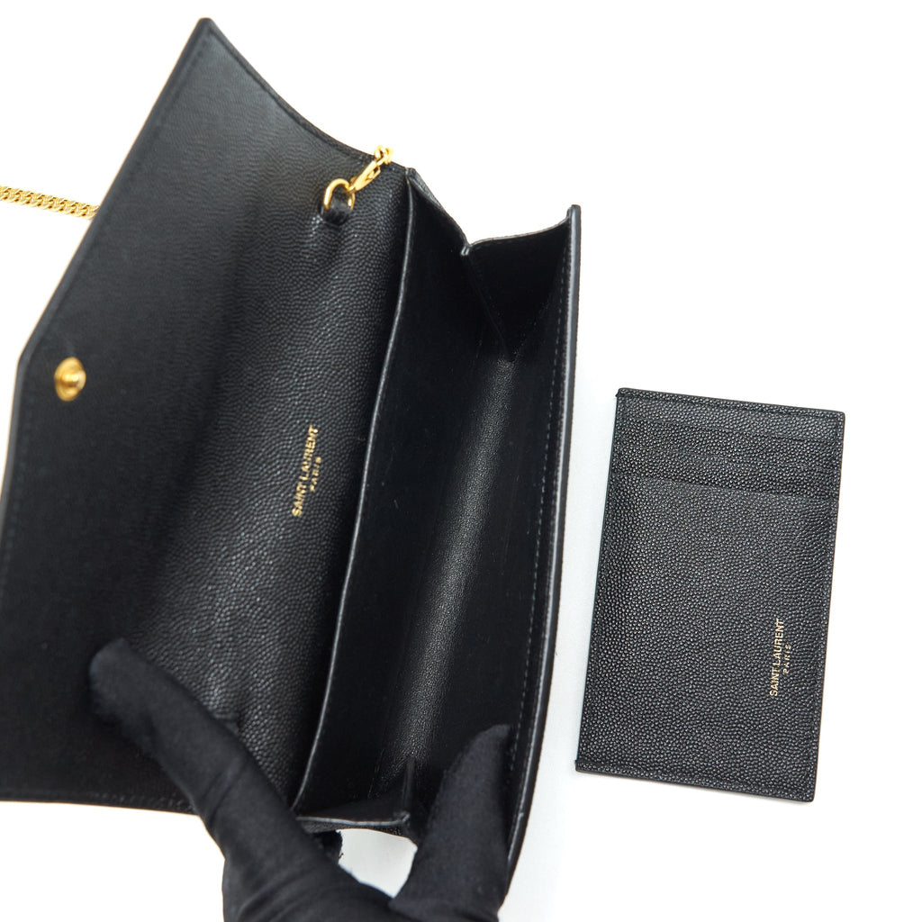 SAINT LAURENT/YSL ENVELOP SMALL CROSSBODY BAG GRAINED CALFSKIN BLACK GHW
