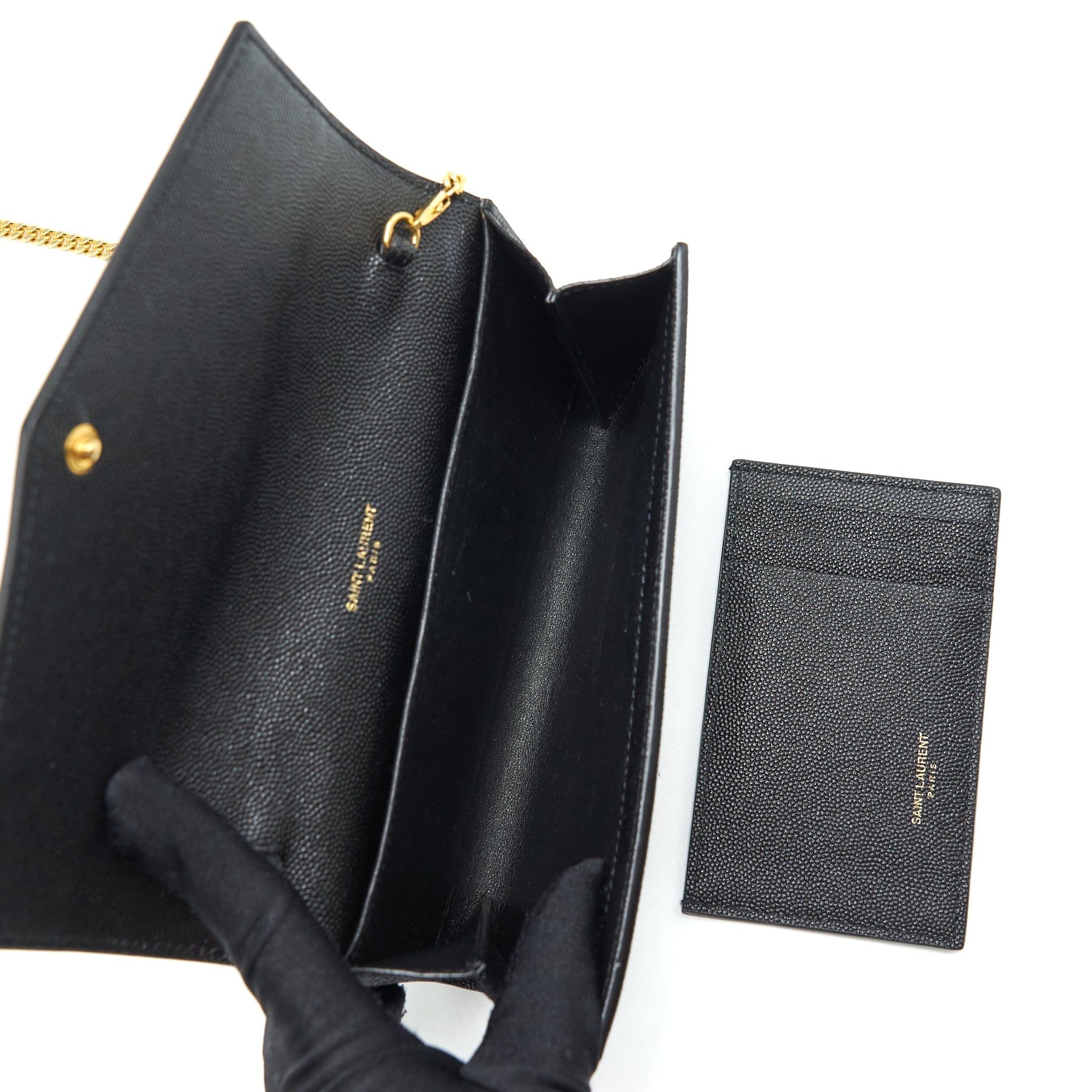 SAINT LAURENT/YSL ENVELOP SMALL CROSSBODY BAG GRAINED CALFSKIN BLACK GHW