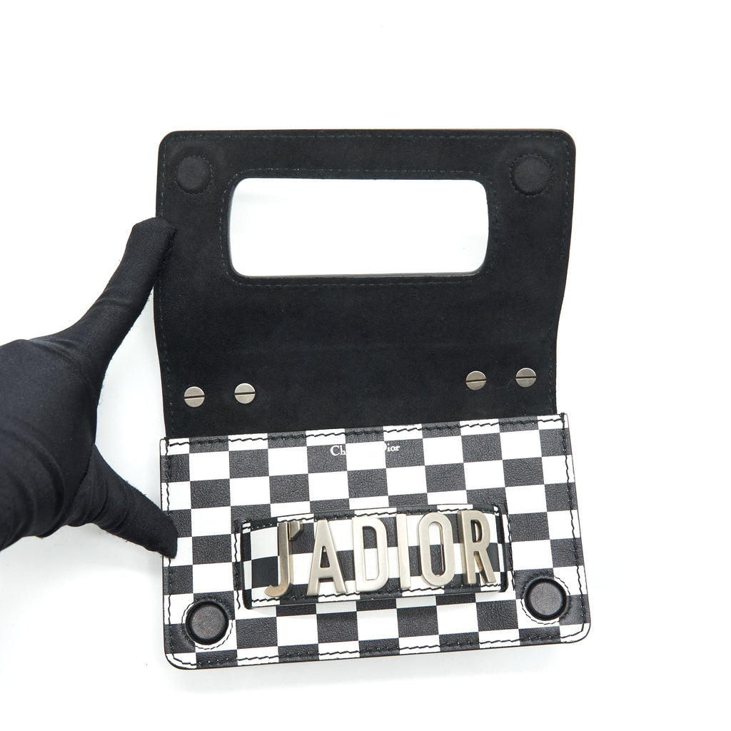 DIOR MINI J’ADIOR FLAP BAG BLACK/ WHITE WITH WIDE SHOULDER STRAP SHW