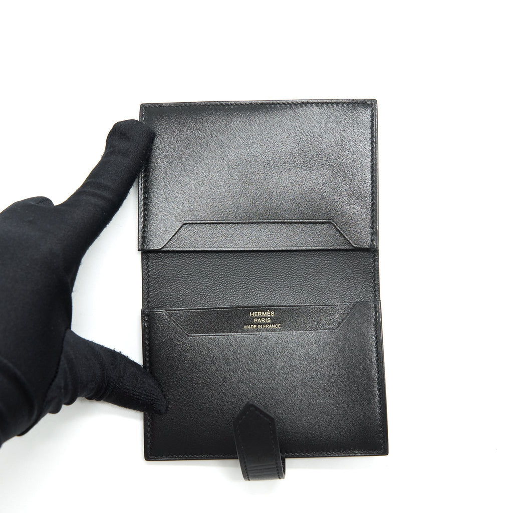 HERMES BEARN CARD HOLDER BOX CALFSKIN BLACK GHW