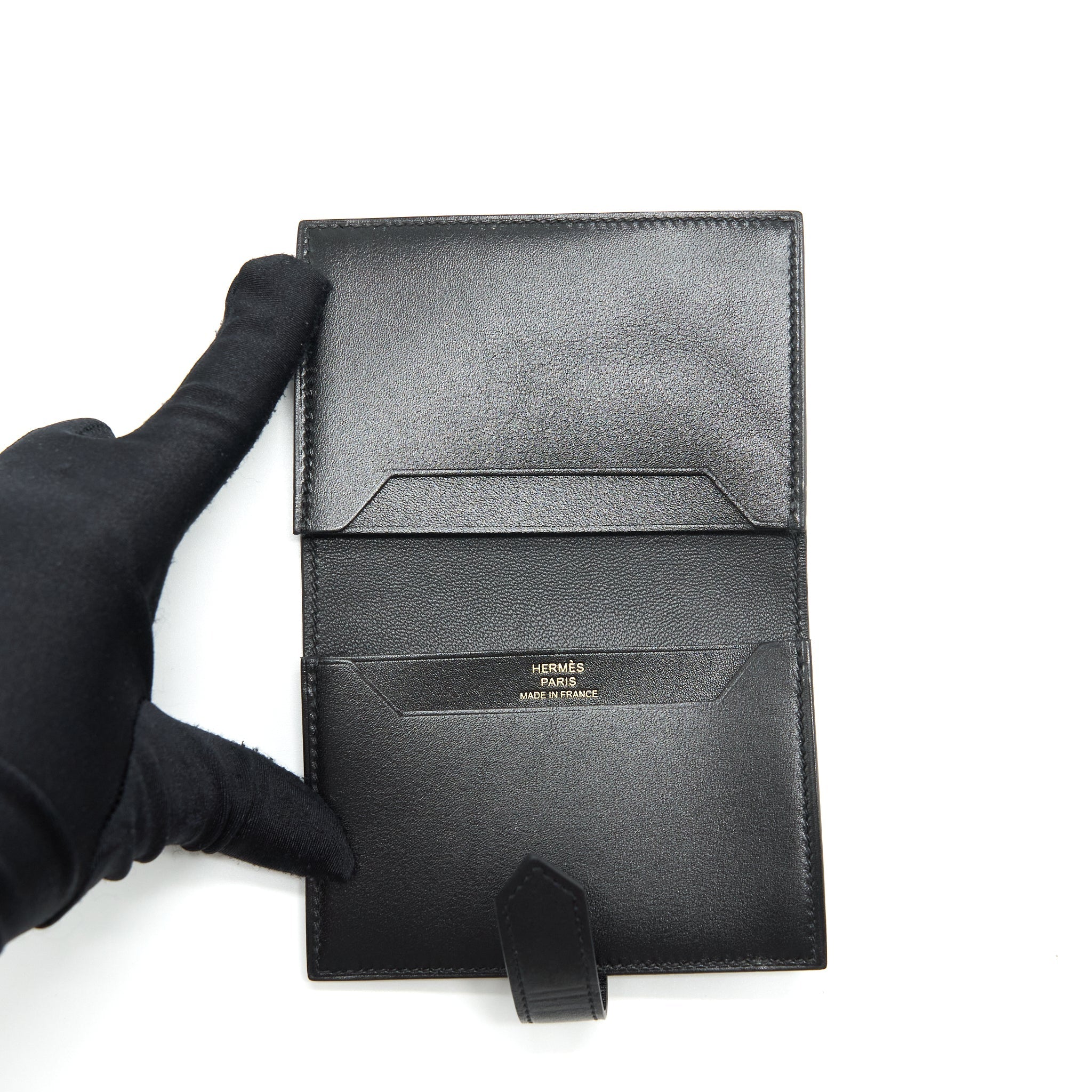 HERMES BEARN CARD HOLDER BOX CALFSKIN BLACK GHW