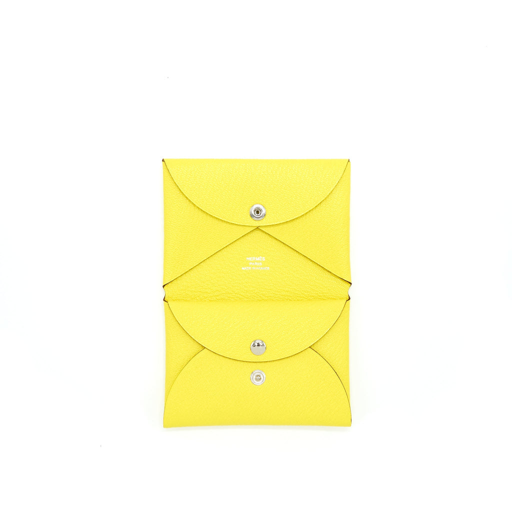 HERMES CALVI DUO CARD HOLDER CHÈVRE MYSORE JAYNE CITRON SHW