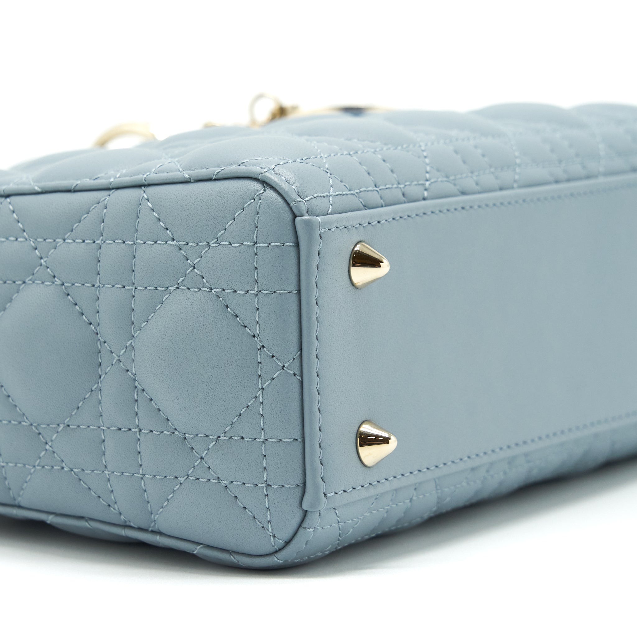 DIOR SMALL LADY DIOR LAMBSKIN CLOUD BLUE M81B LIGHT GOLD AND ENAMEL HARDWARE