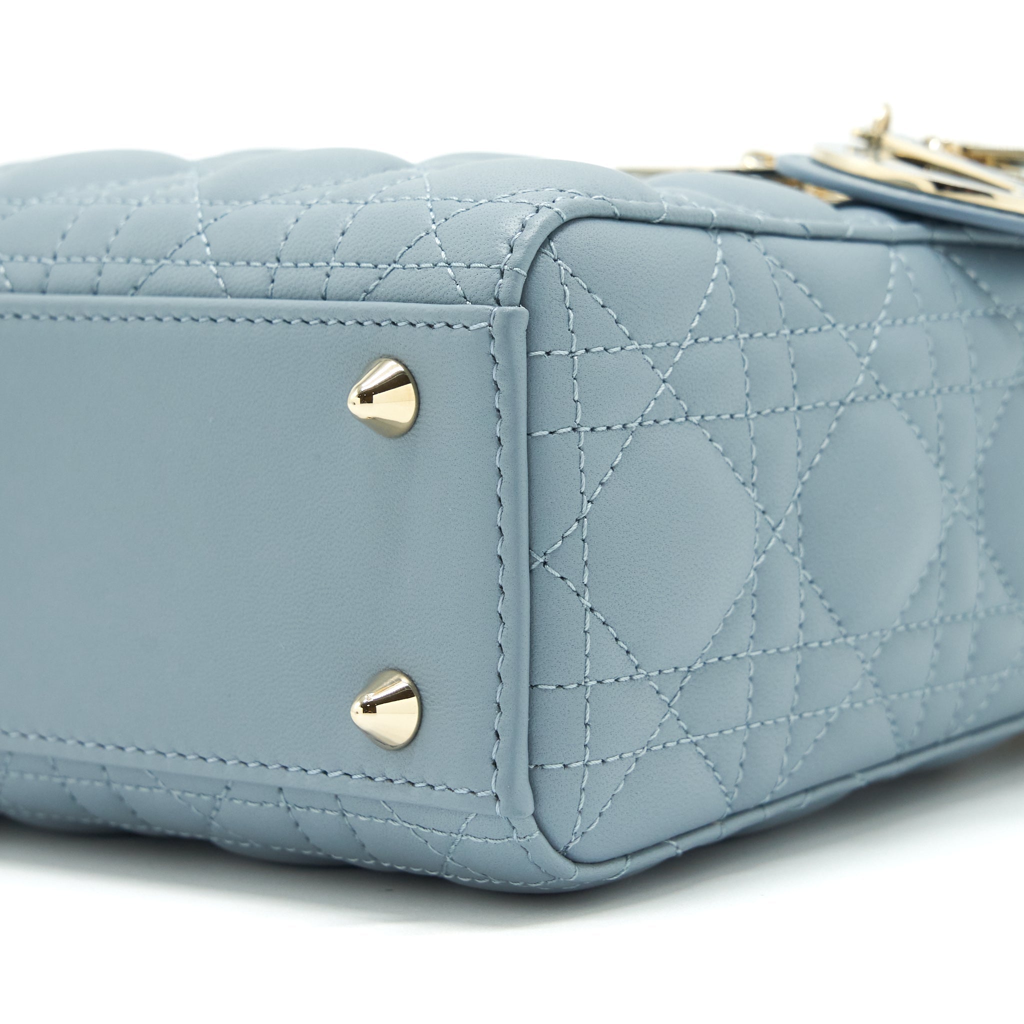 DIOR SMALL LADY DIOR LAMBSKIN CLOUD BLUE M81B LIGHT GOLD AND ENAMEL HARDWARE