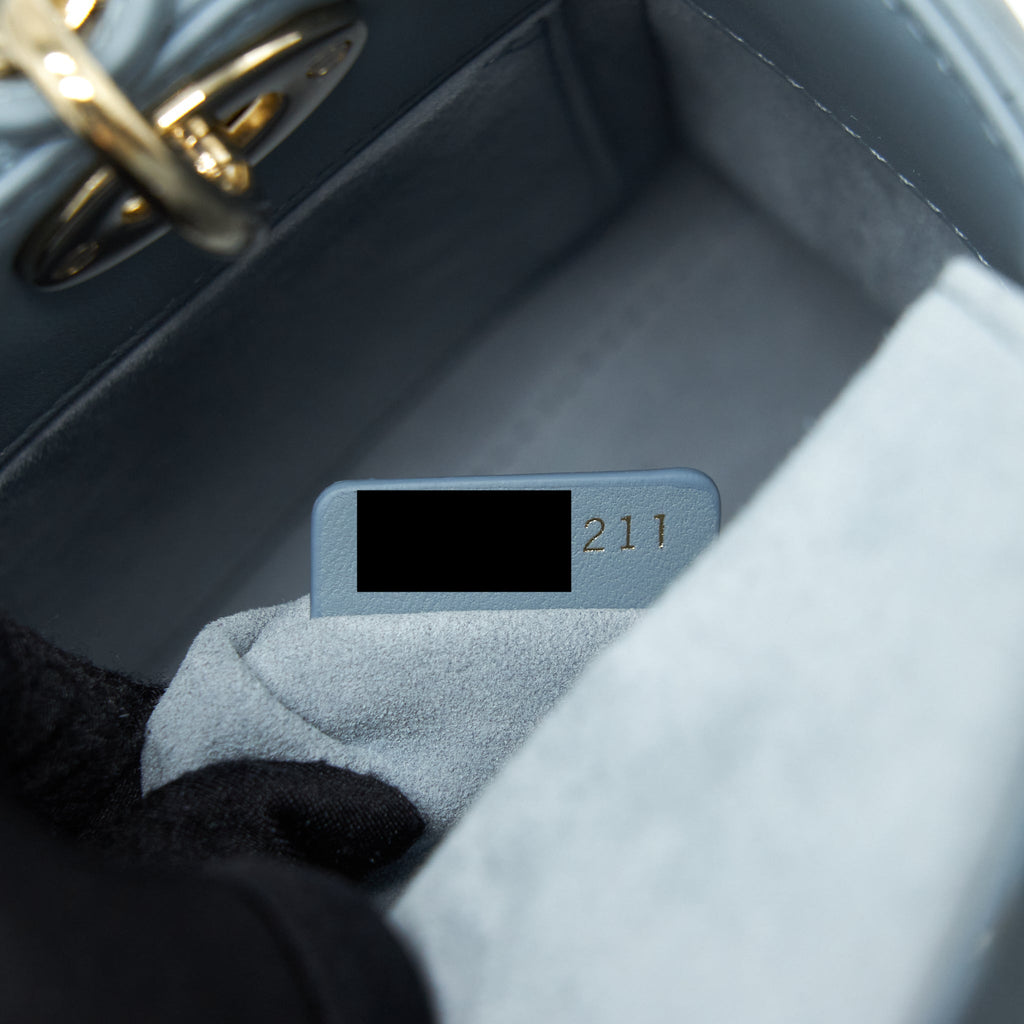 DIOR SMALL LADY DIOR LAMBSKIN CLOUD BLUE M81B LIGHT GOLD AND ENAMEL HARDWARE