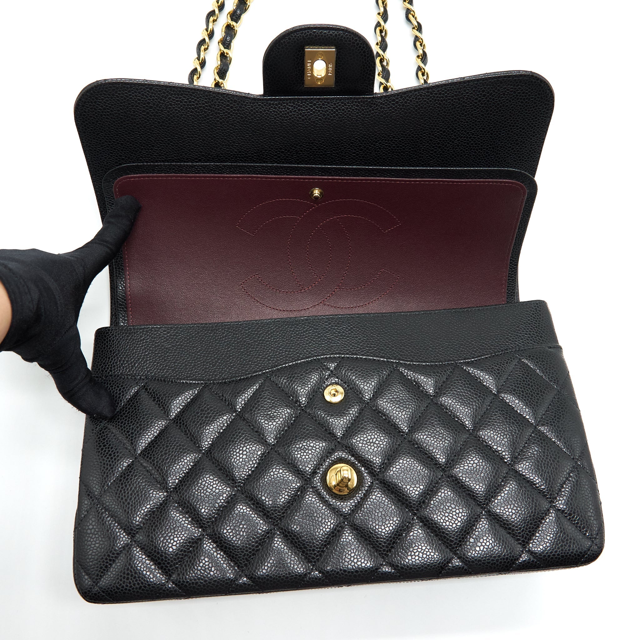 CHANEL JUMBO CLASSIC DOUBLE FLAP BAG CAVIAR BLACK GHW (MICROCHIP)