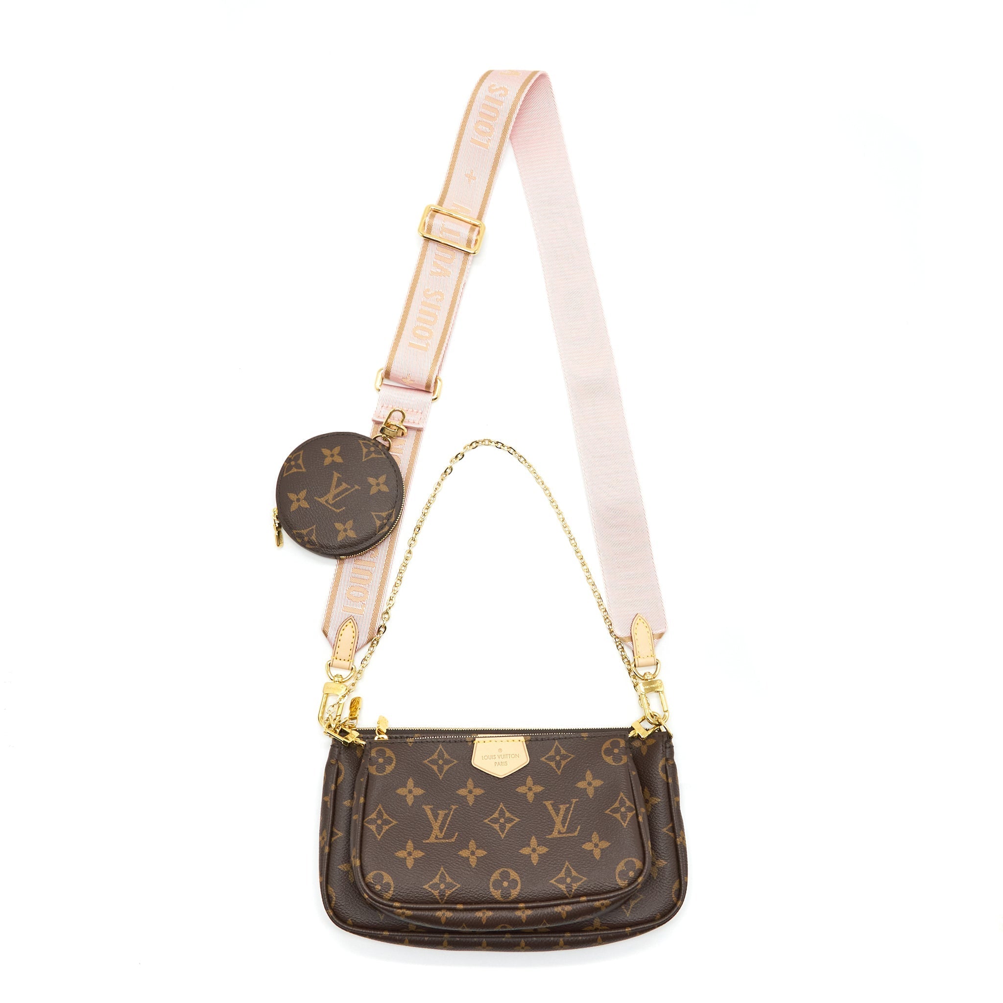 LOUIS VUITTON MULTI POCHETTE ACCESSORIES MONOGRAM CANVAS ROSE CLAIR GHW