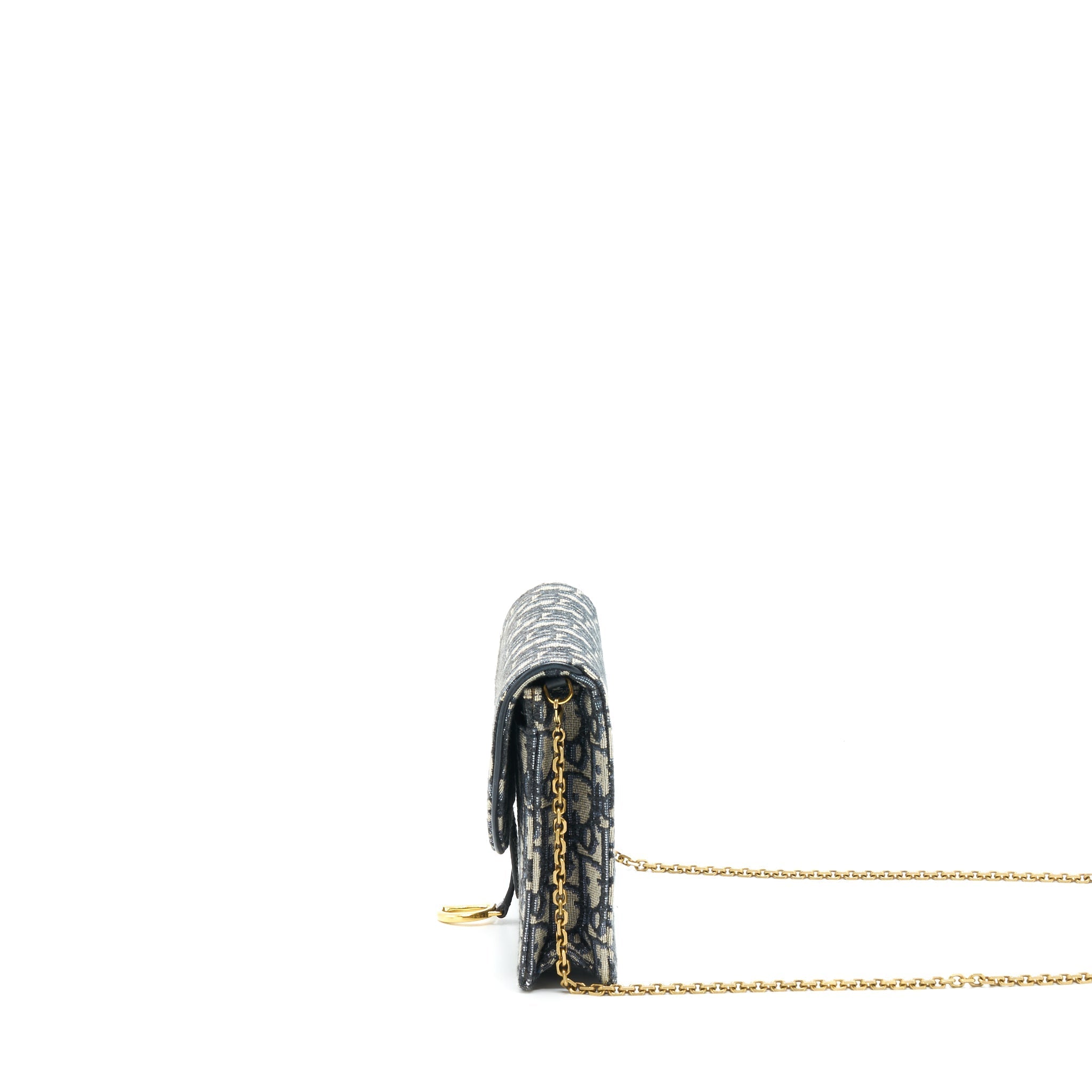 DIOR SADDLE POUCH WITH CHAIN BLUE DIOR OBLIQUE JACQUARD GHW
