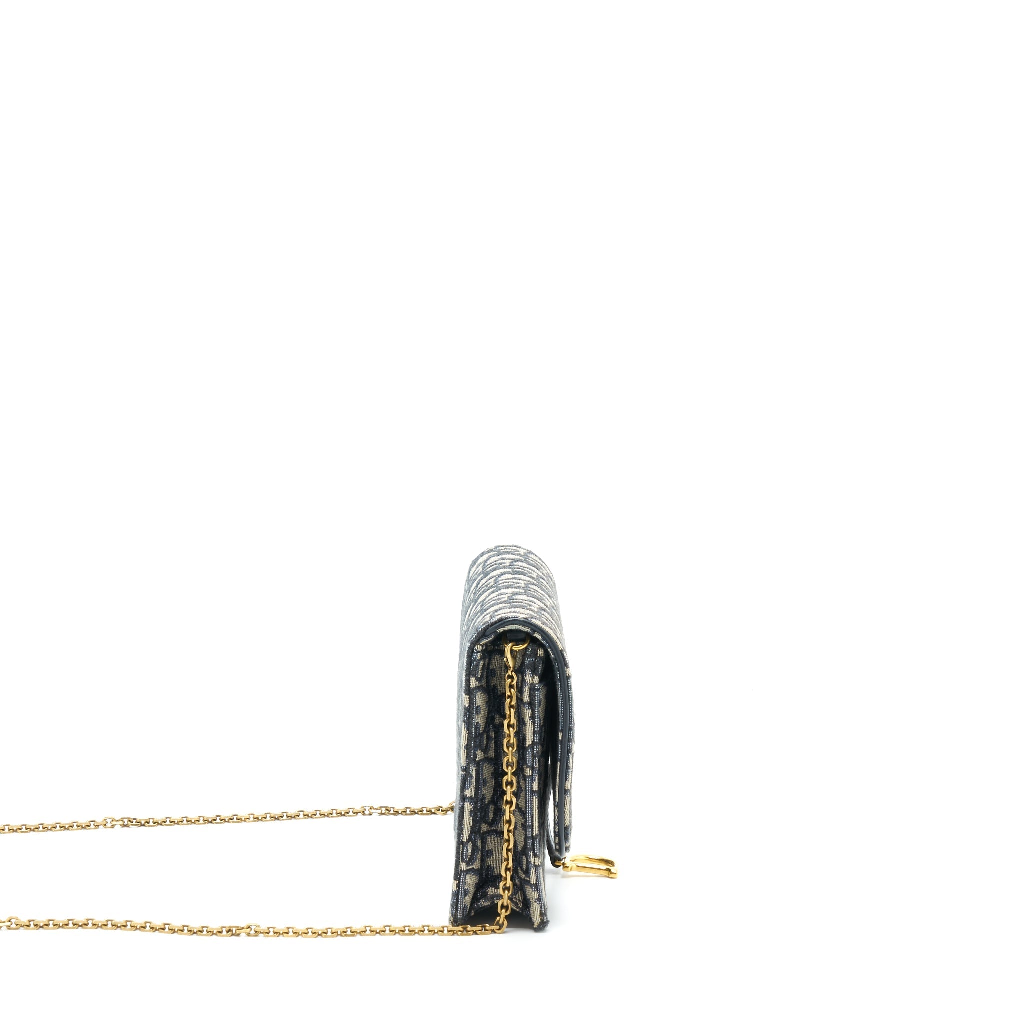 DIOR SADDLE POUCH WITH CHAIN BLUE DIOR OBLIQUE JACQUARD GHW