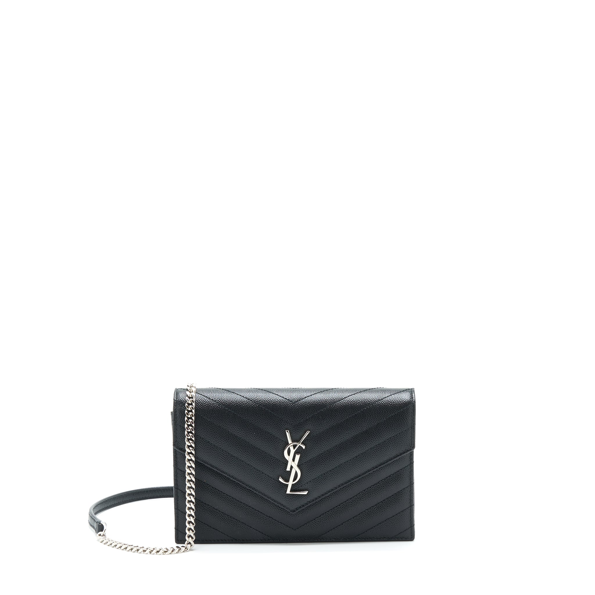 SAINT LAURENT/YSL CASSANDRA MATELASSE ENVELOPE CHAIN WALLET GRAINED CALFSKIN BLACK SHW