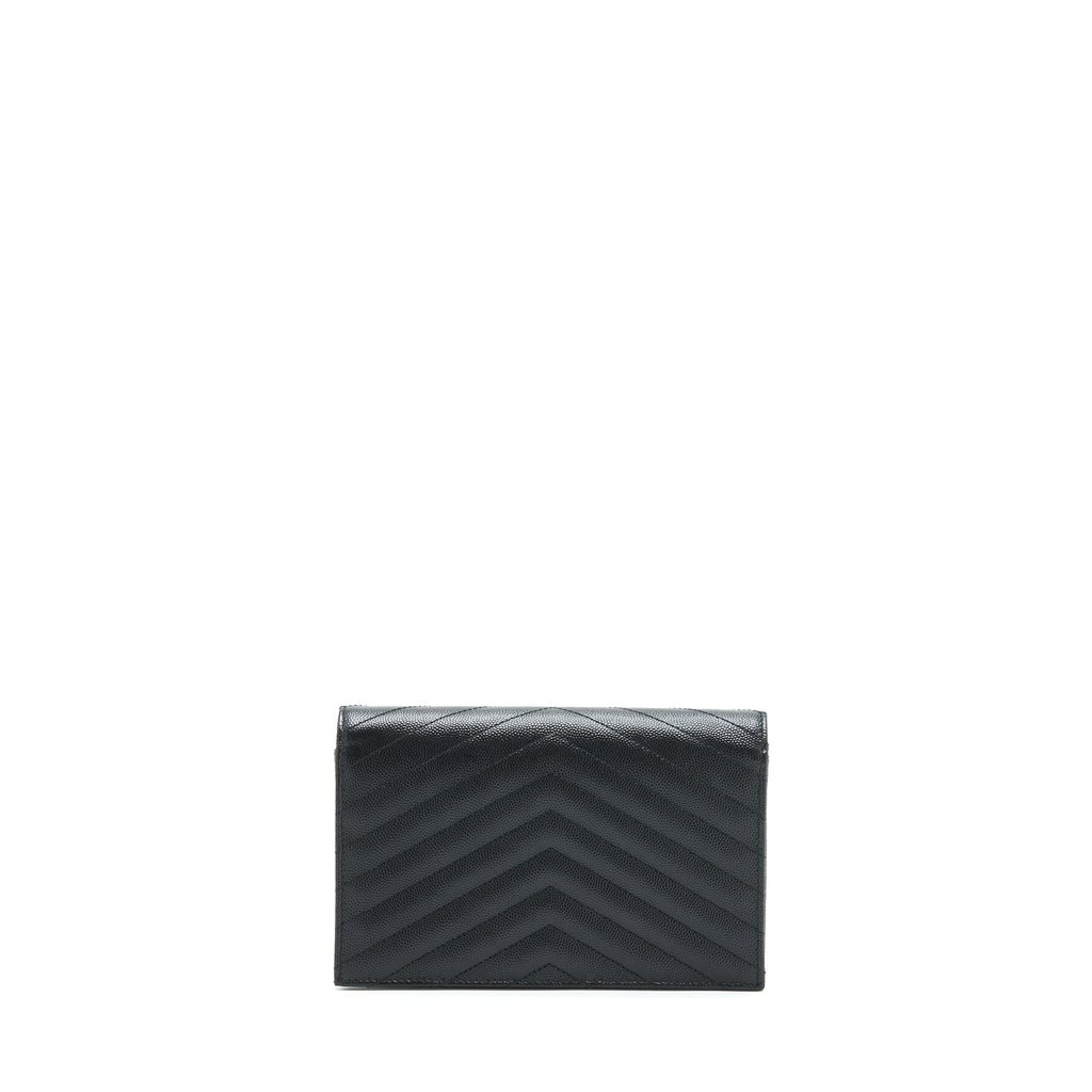 SAINT LAURENT/YSL CASSANDRA MATELASSE ENVELOPE CHAIN WALLET GRAINED CALFSKIN BLACK SHW