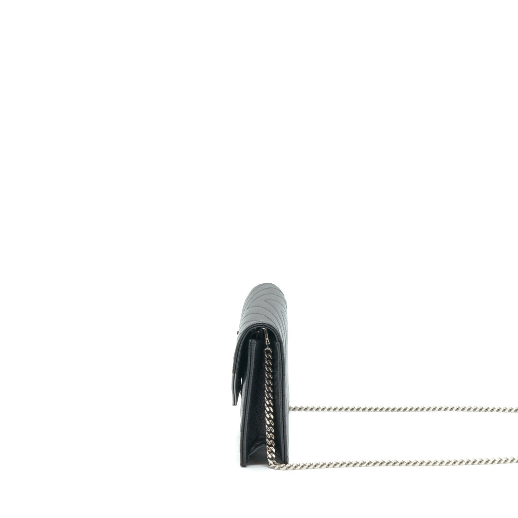 SAINT LAURENT/YSL CASSANDRA MATELASSE ENVELOPE CHAIN WALLET GRAINED CALFSKIN BLACK SHW