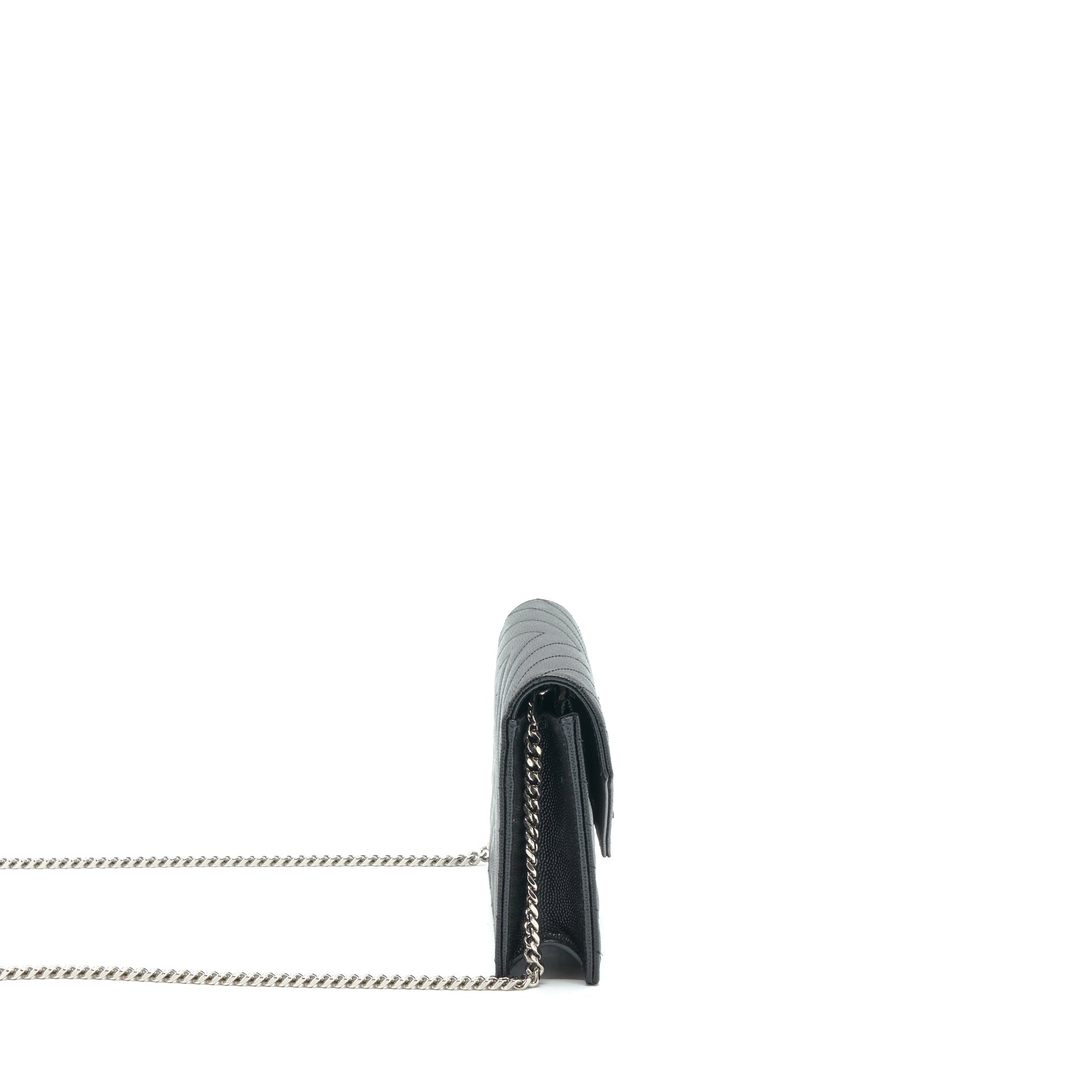 SAINT LAURENT/YSL CASSANDRA MATELASSE ENVELOPE CHAIN WALLET GRAINED CALFSKIN BLACK SHW