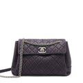 CHANEL FLAP TOTE BAG WITH CHAIN GRAINED CALFSKIN DARK PURPLE SHW
