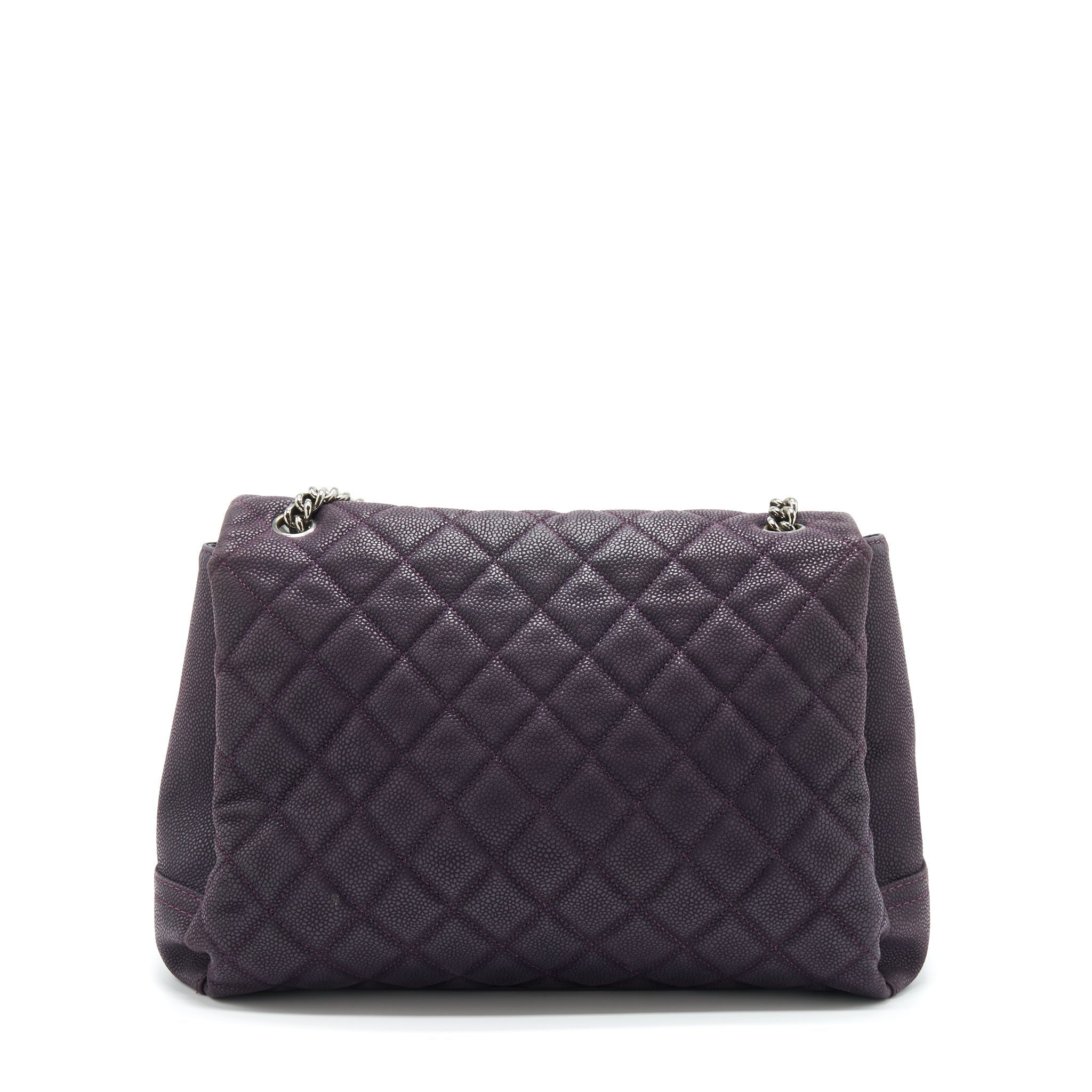 CHANEL FLAP TOTE BAG WITH CHAIN GRAINED CALFSKIN DARK PURPLE SHW