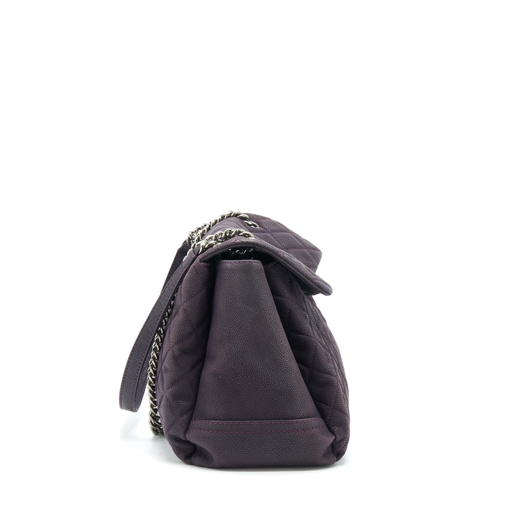 CHANEL FLAP TOTE BAG WITH CHAIN GRAINED CALFSKIN DARK PURPLE SHW