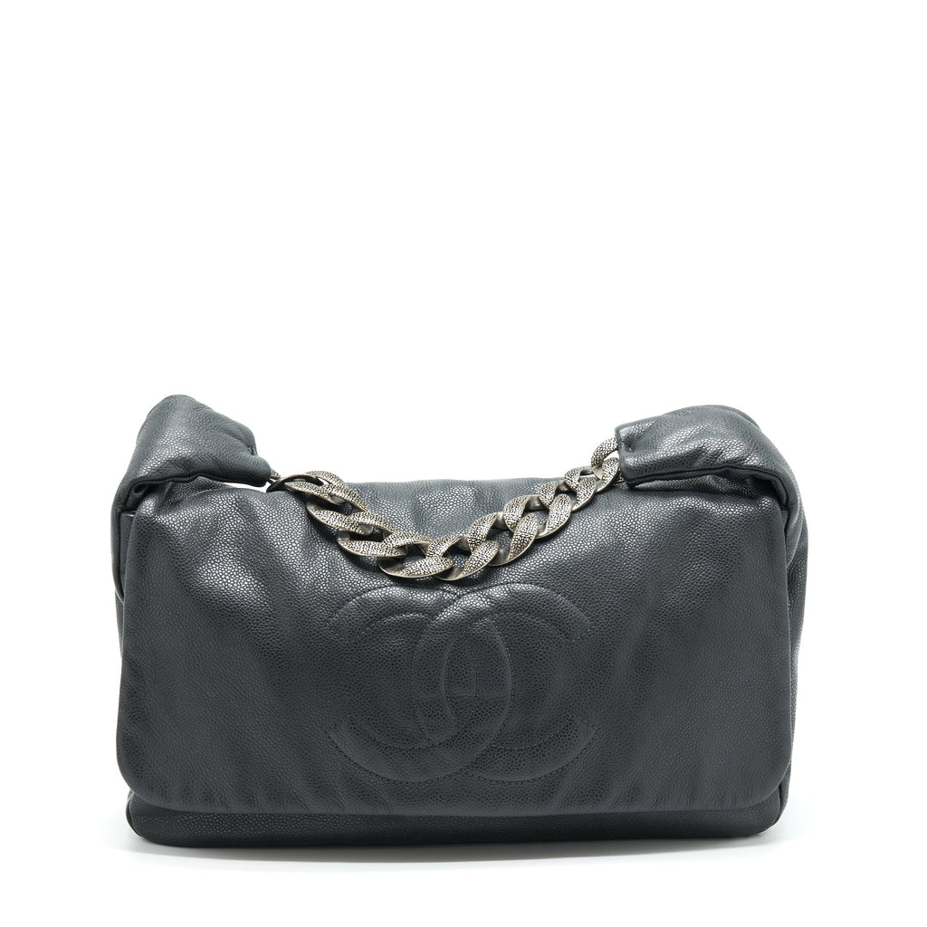CHANEL VINTAGE SHOULDER BAG CAVIAR BLACK RUTHENIUM HARDWARE