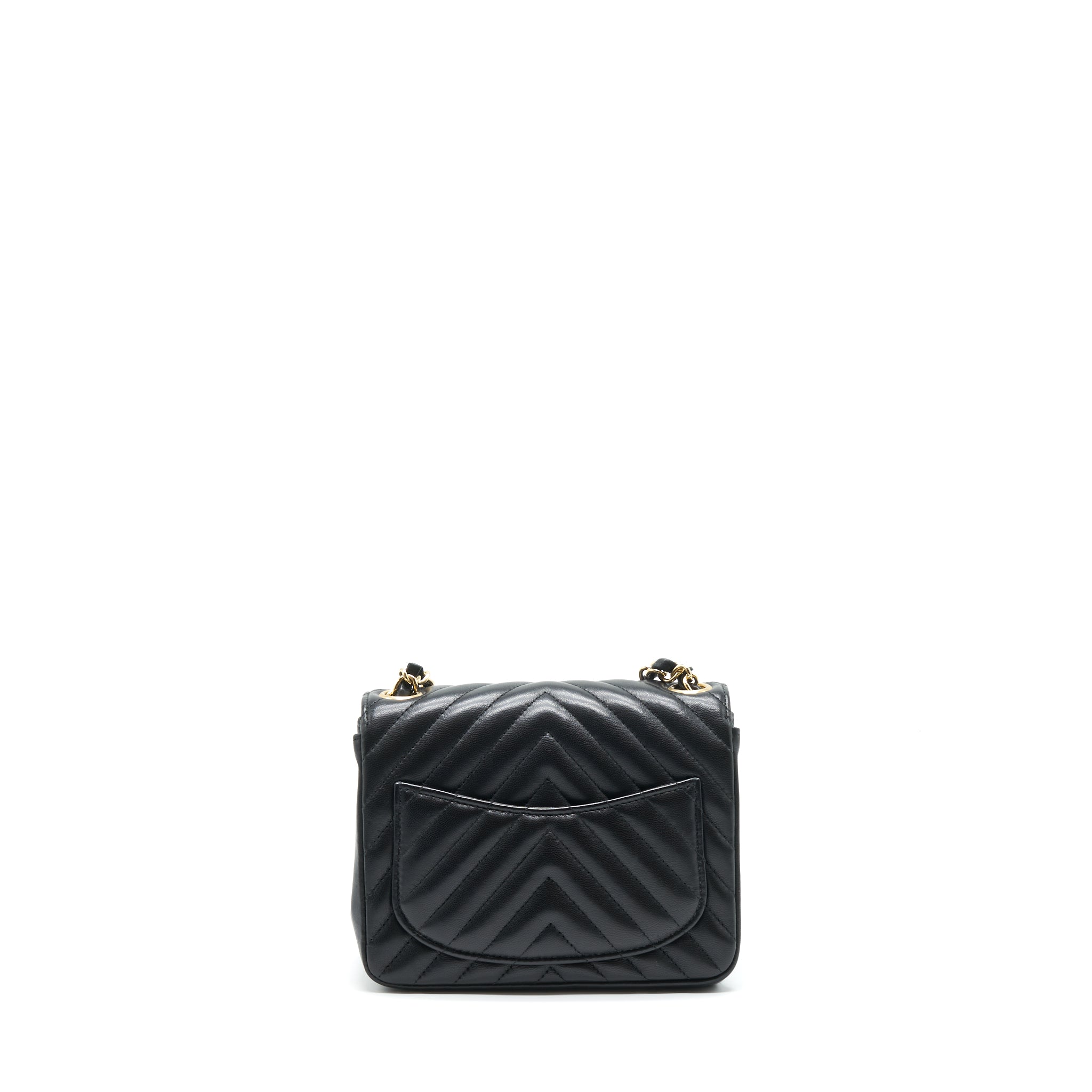 CHANEL MINI SQUARE CHEVRON FLAP BAG BLACK LGHW