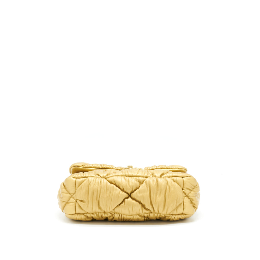 CHANEL SMALL 19 BAG LIMITED EDITION LAMBSKIN GOLD WITH GOLD/SILVER HARDWARE(MICROCHIP)