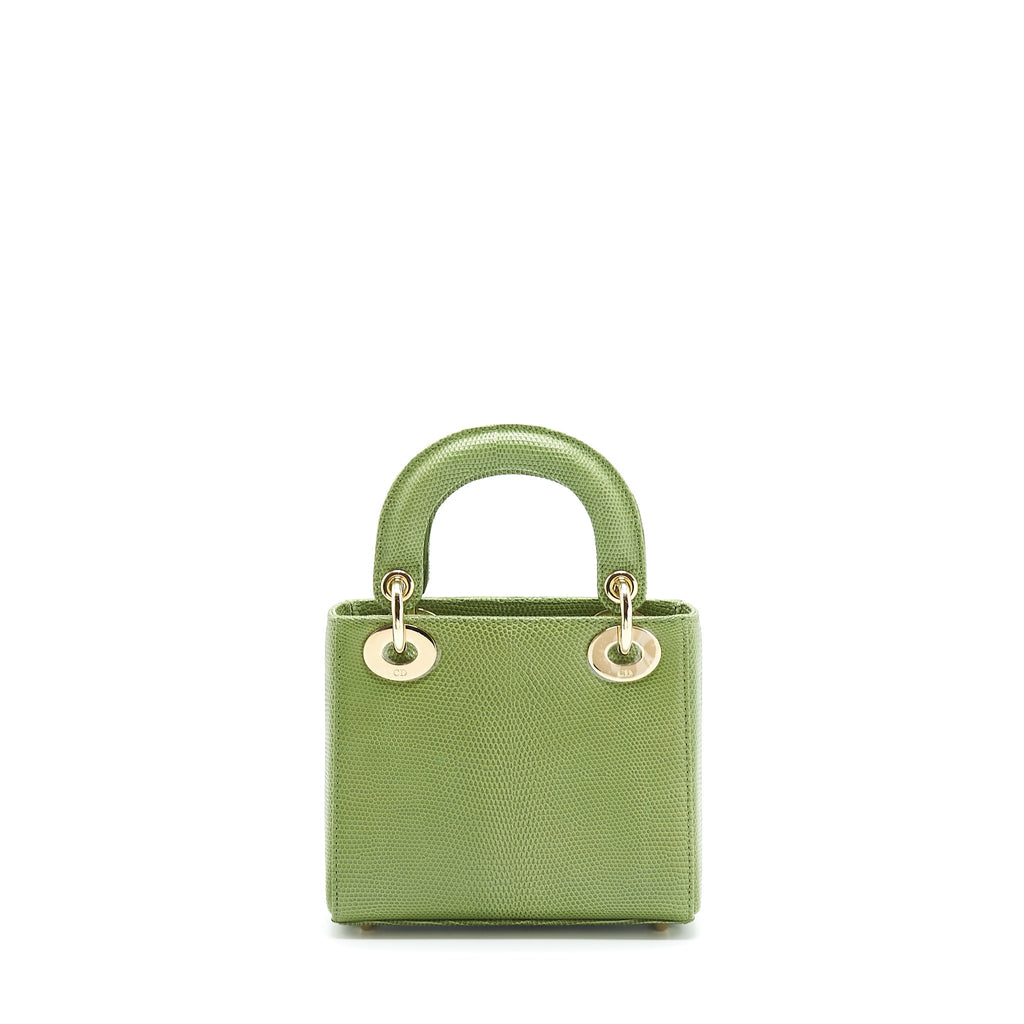 DIOR MINI LADY DIOR LIZARD LIGHT GREEN SHW