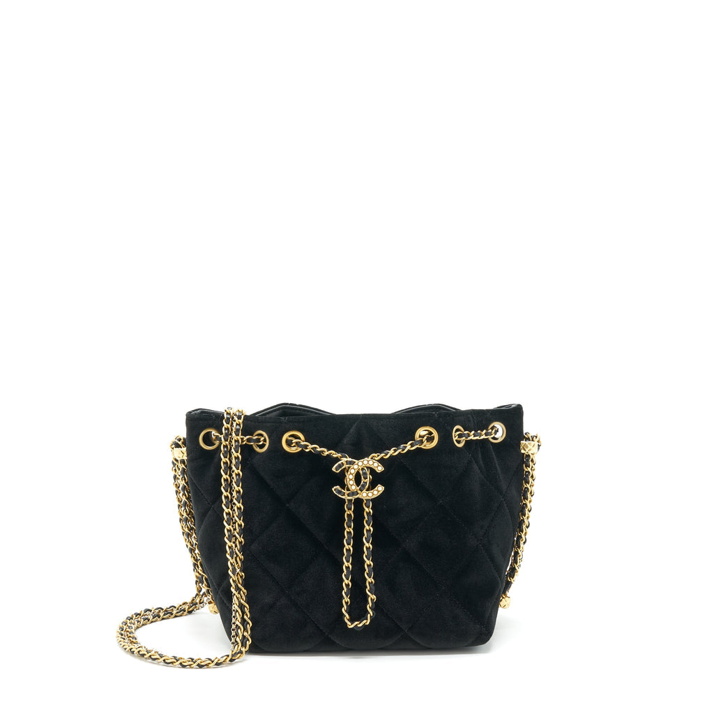 CHANEL BUCKET BAG VELVET BLACK GHW