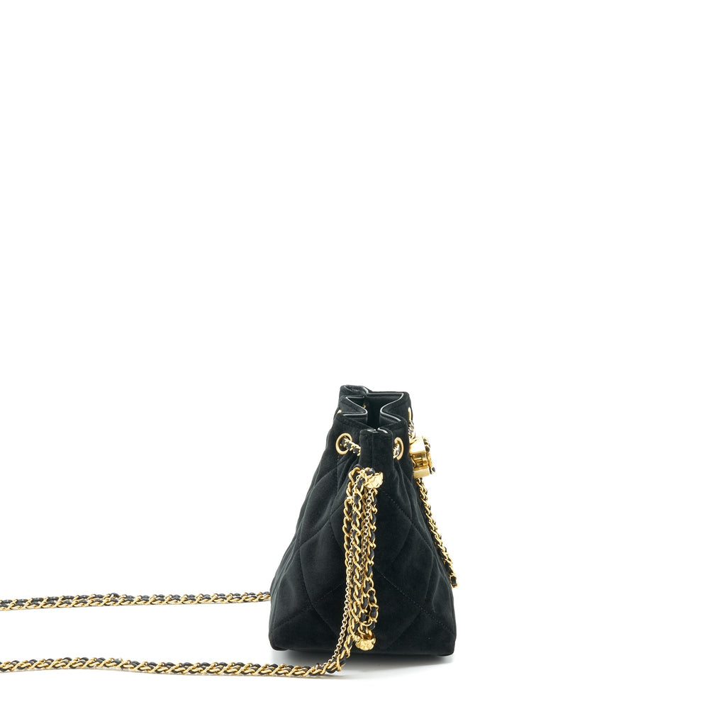 CHANEL BUCKET BAG VELVET BLACK GHW